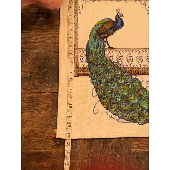 Counted Crosstitch Peacock Ready to Frame 14x20 Inches Handmade - Picture 5 of 7